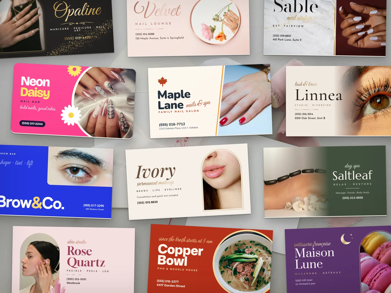 Mười hai mẫu danh thiếp Dreamer thiết kế cho tiệm nail, spa, nhà hàng, tiệm bánh