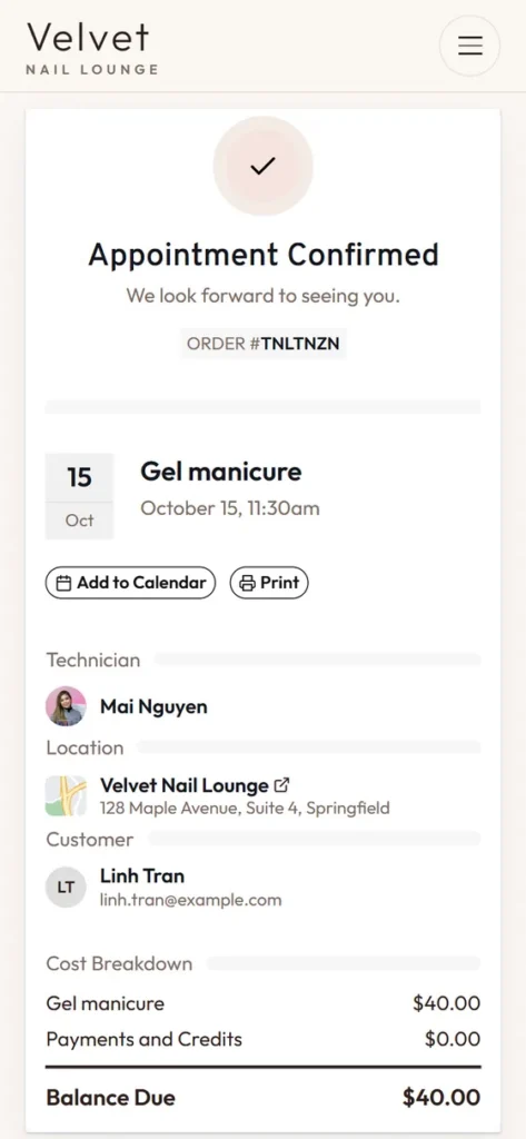 A clear confirmation with a change link is the first step to reduce salon no-shows