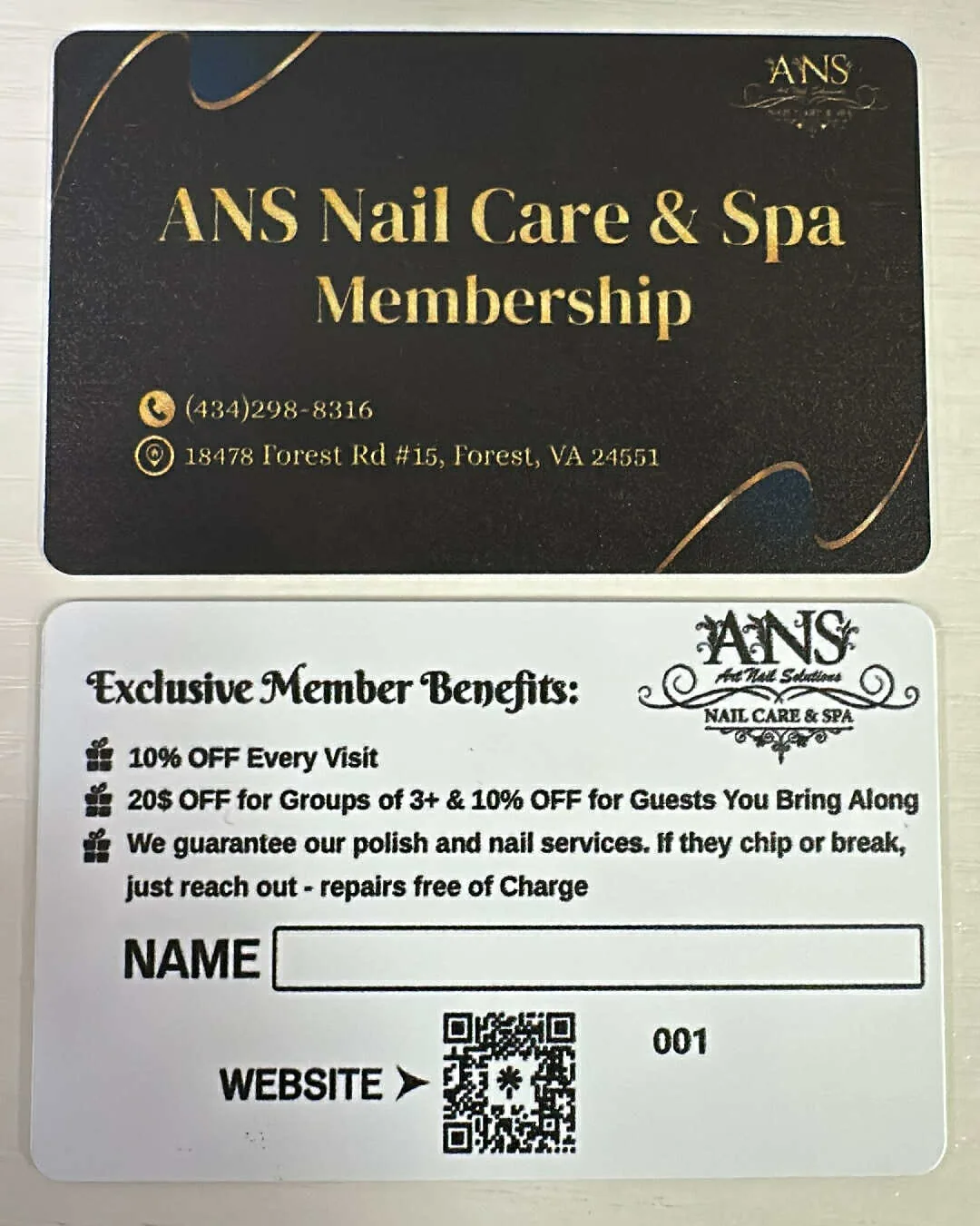 Thẻ thành viên ANS Nail Care & Spa có mã QR
