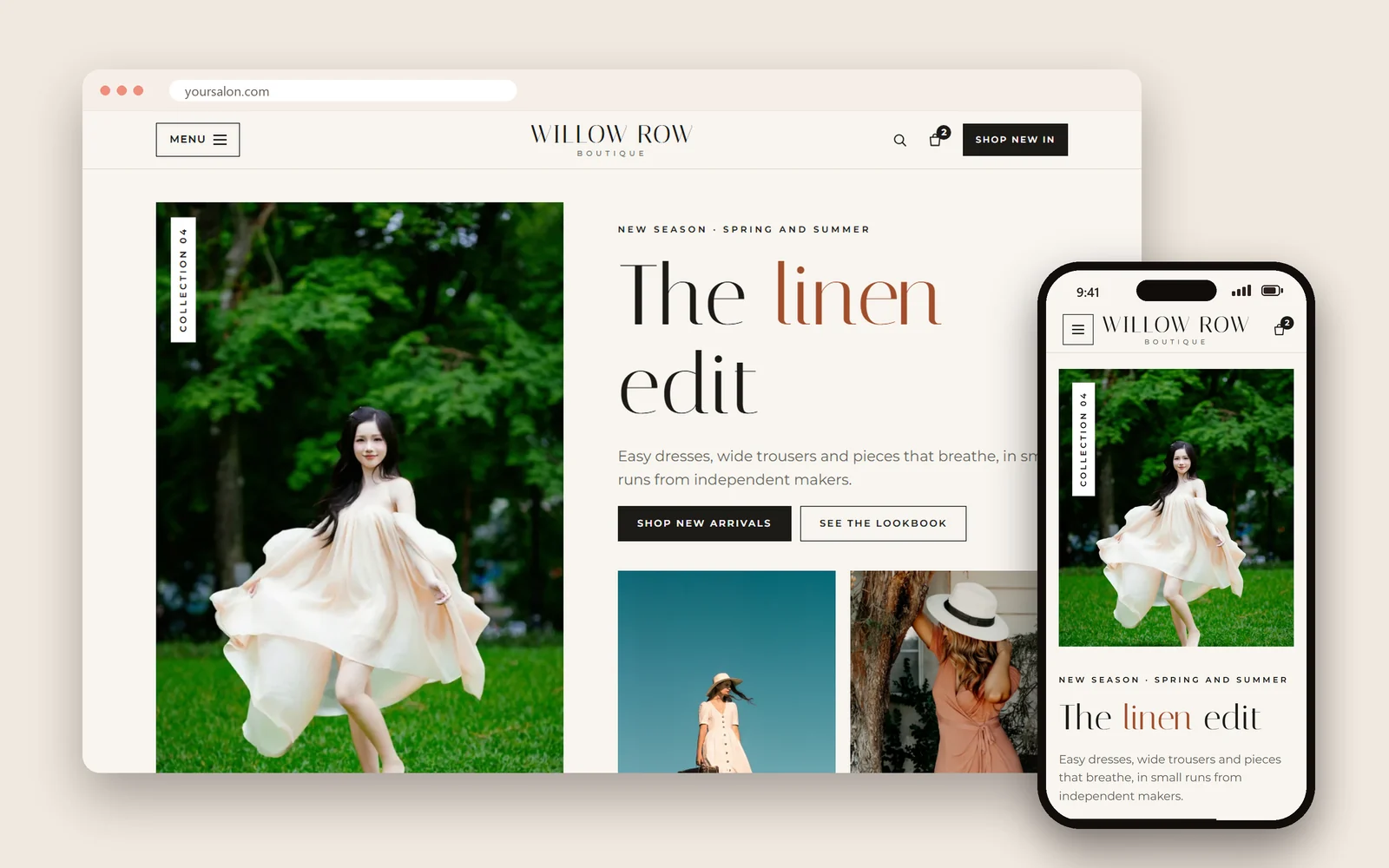A fashion boutique demo website by Dreamer on a laptop and a phone