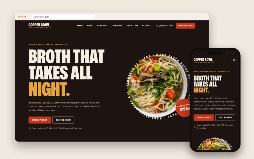 Website nhà hàng Việt có menu online, đặt món mang về và câu chuyện của quán