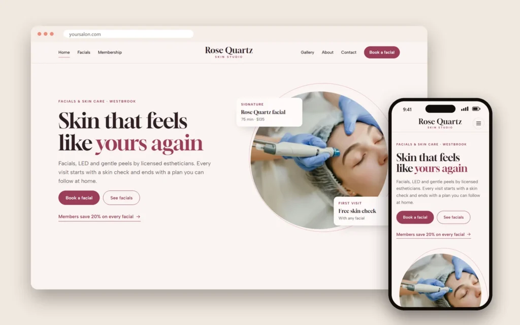 A skin studio website explains each facial clearly before guests book