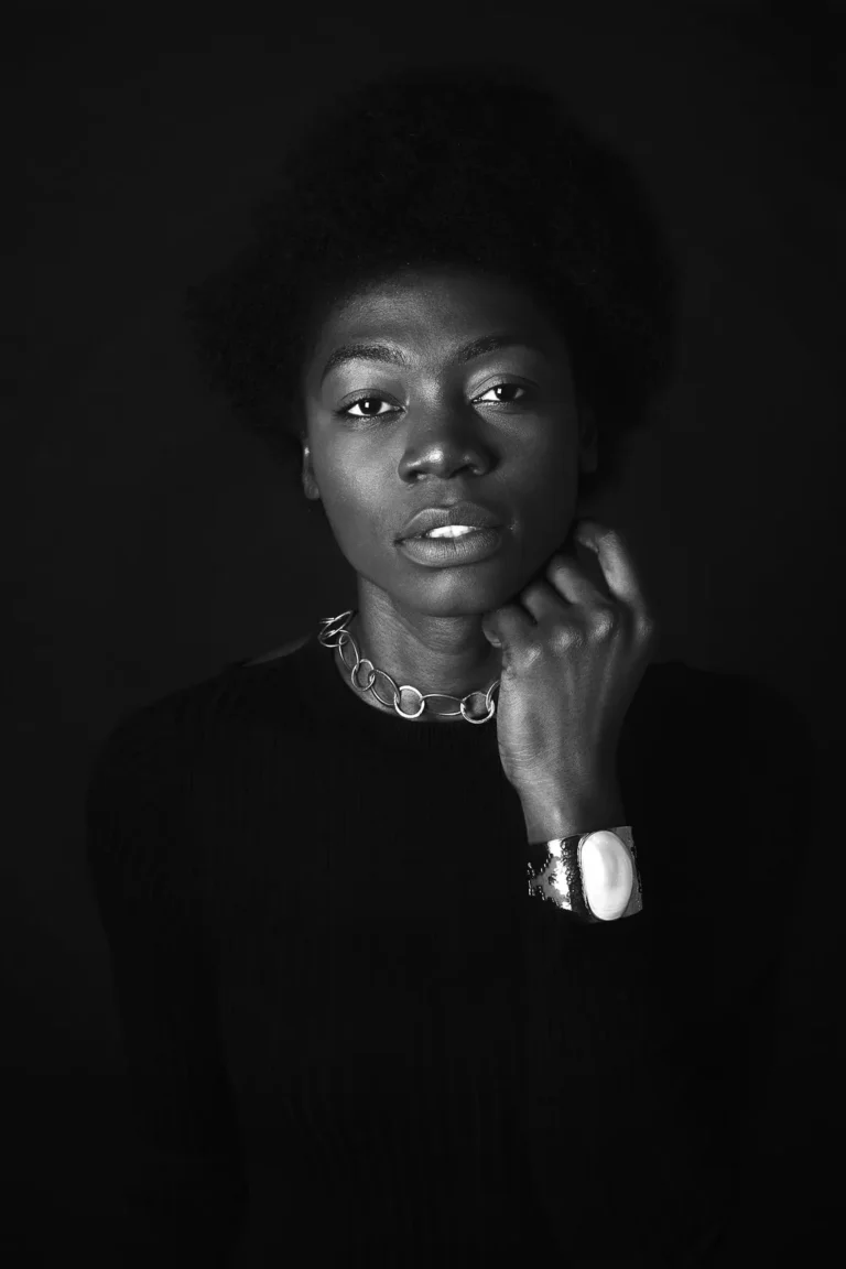 Black and white portrait of a nail artist