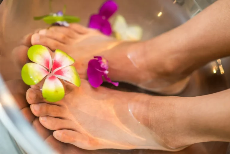 Foot bath with orchids