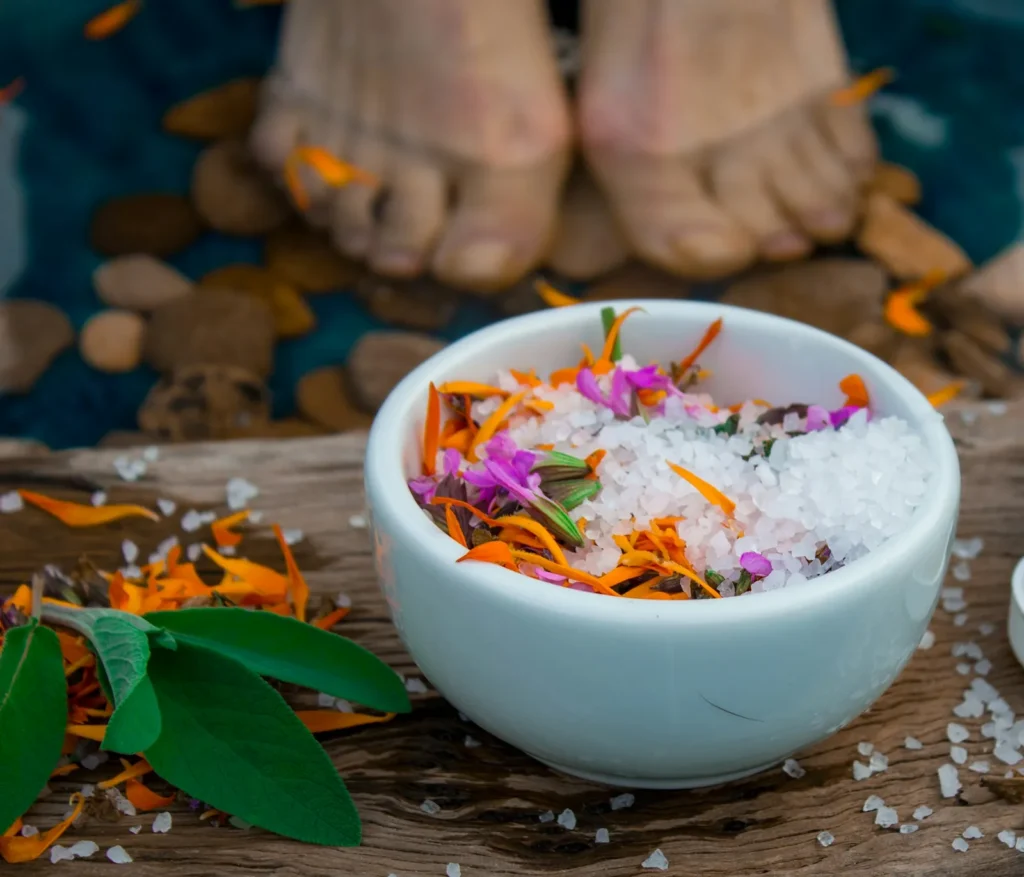 Herbal salts and petals for the foot soak