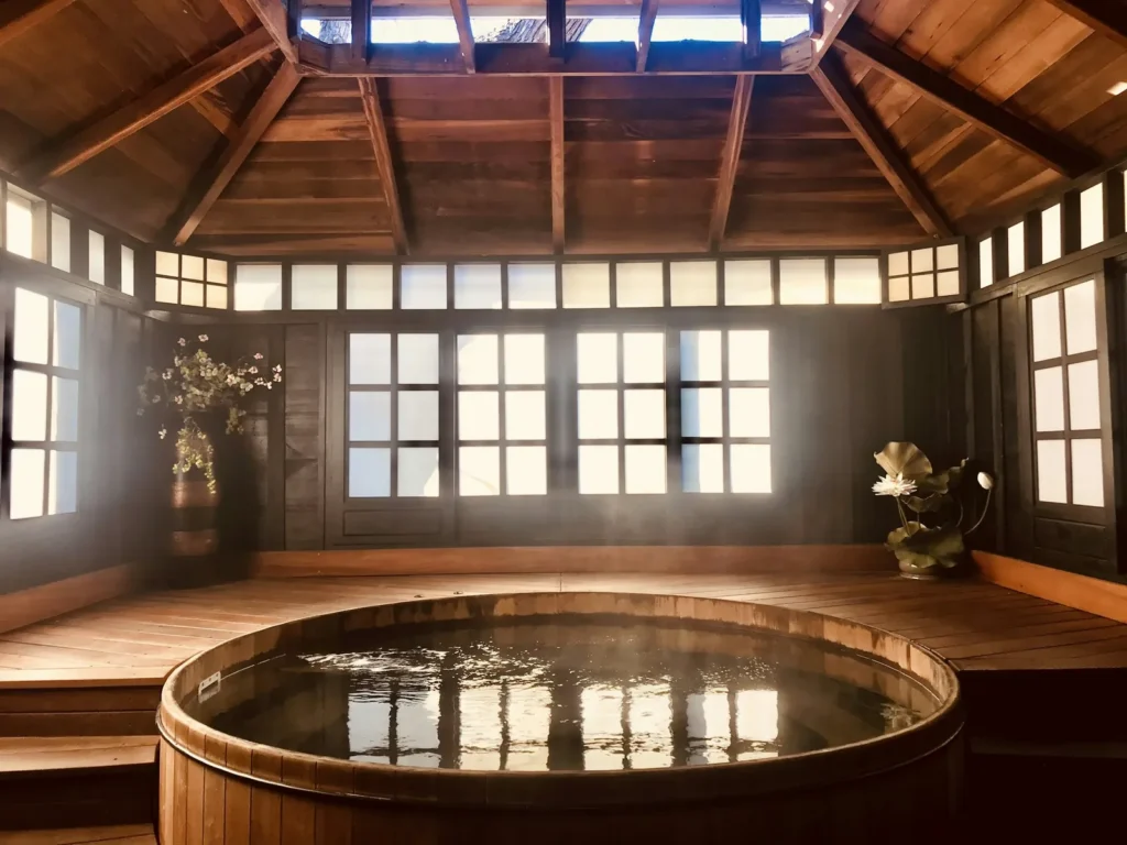 Round cedar soaking tub