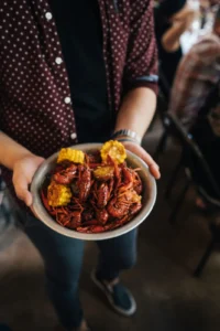 Bowl of crawfish and corn