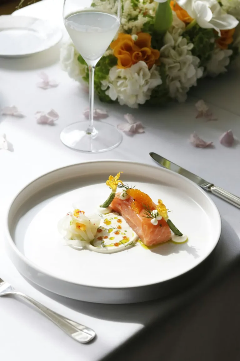 Cured salmon with edible flowers