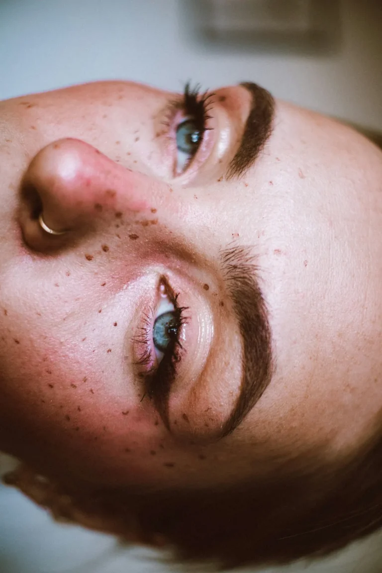 Defined brow and freckles