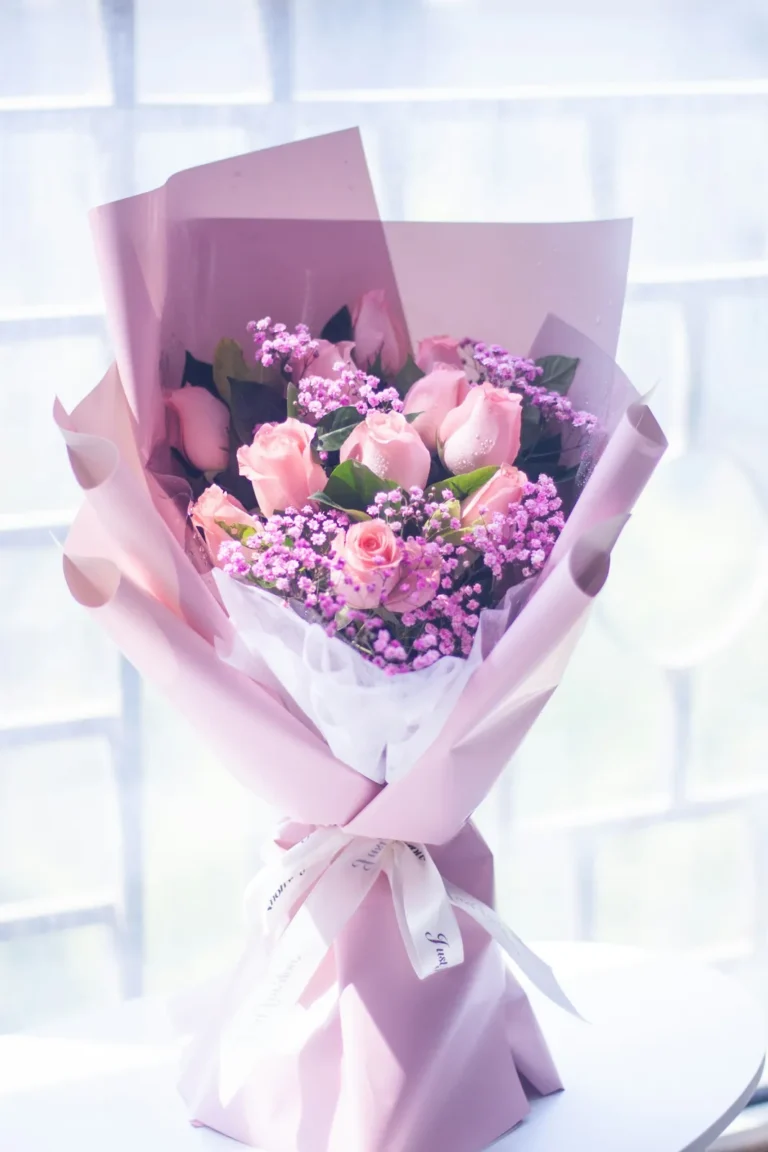 Lilac bouquet in wrapping paper