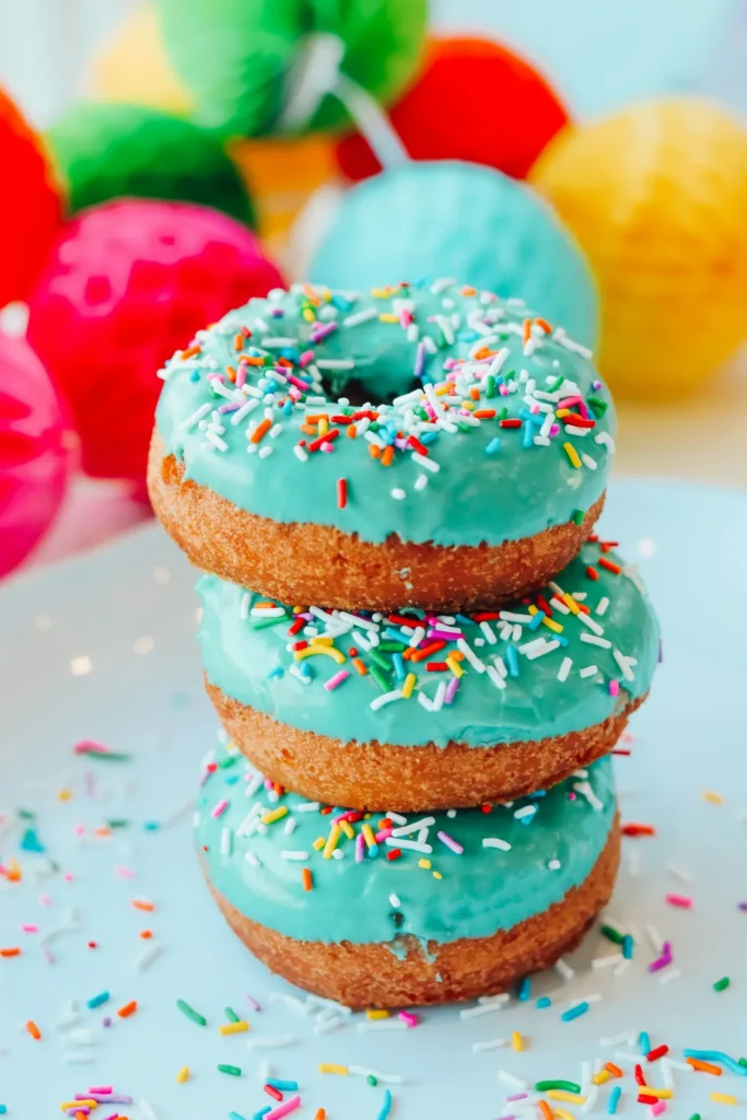 Stack of teal sprinkle donuts