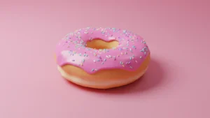 Strawberry sprinkle donut on pink