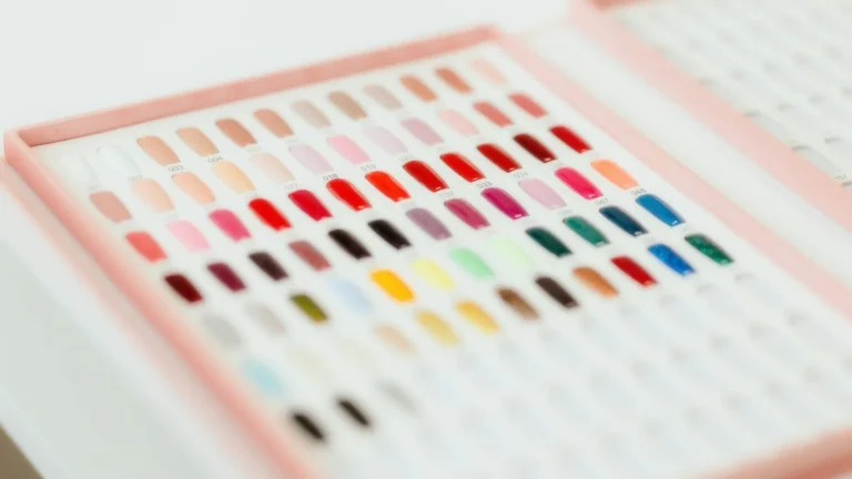 Pink swatch board in a grid