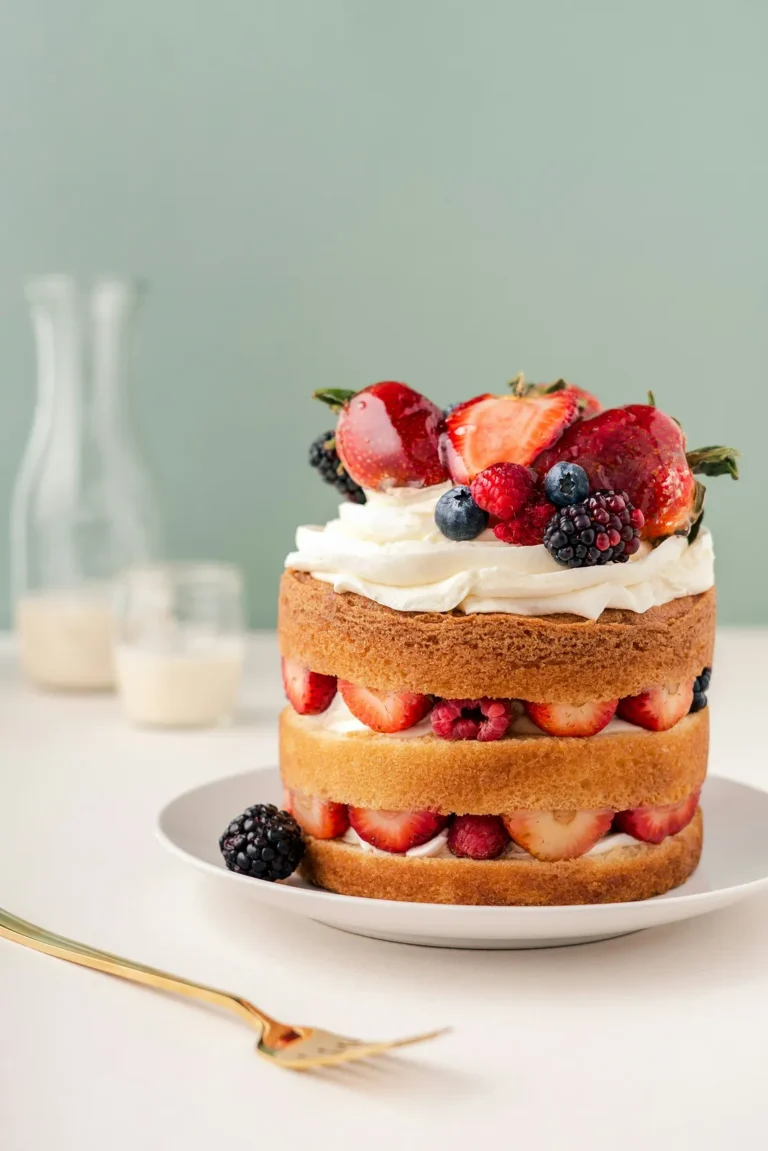 Strawberry sponge cake with fresh cream