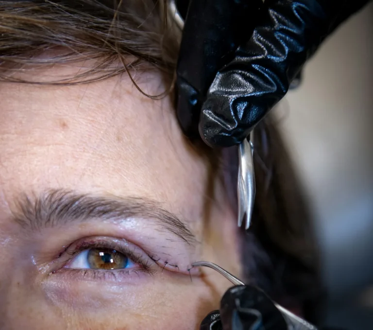 Fine needle shading a brow