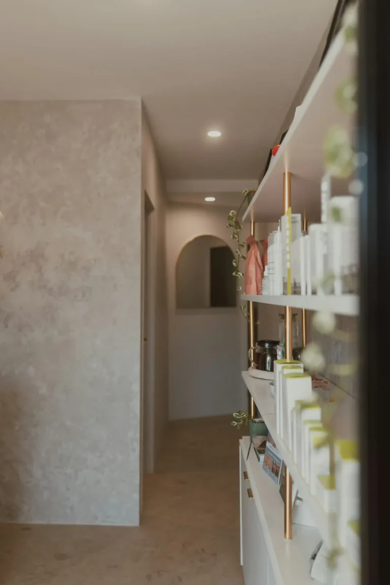 Arched doorway and aftercare shelves
