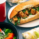 Crispy tofu banh mi on a plate