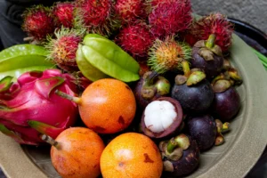 Rambutan, mangosteen and dragon fruit