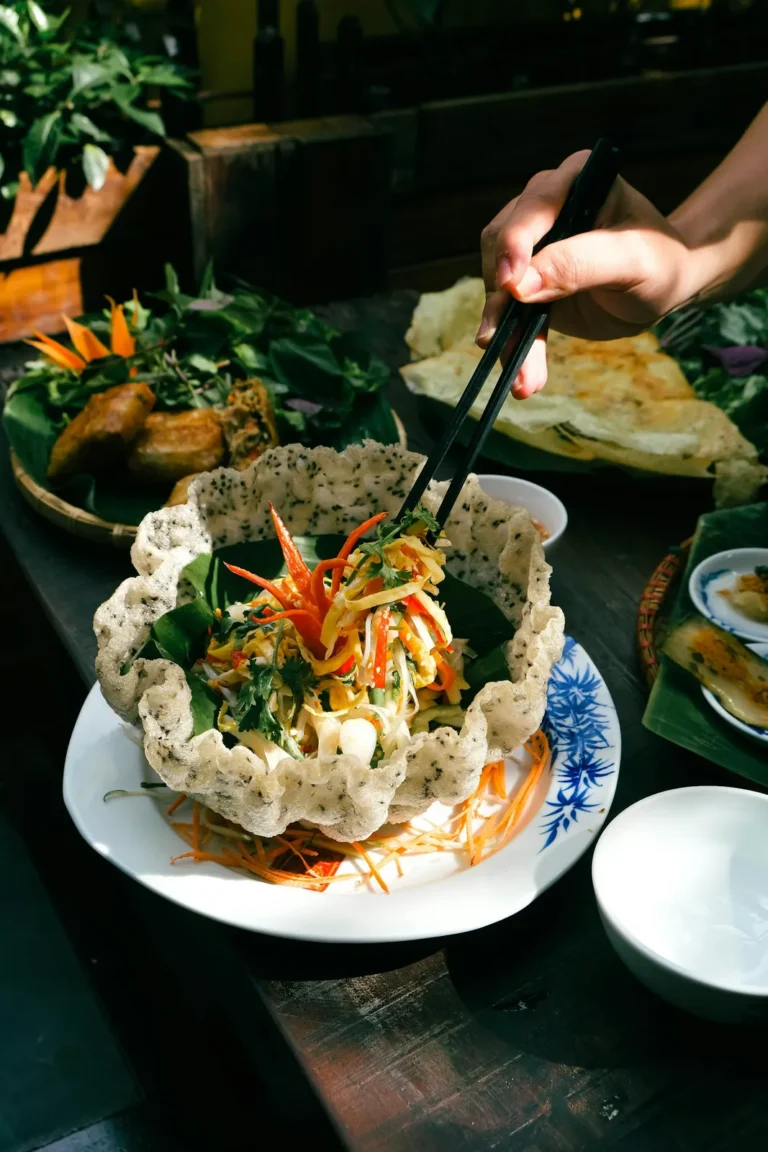 Salad served in a crisp rice paper basket
