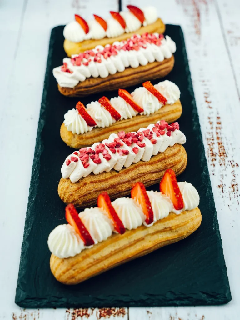 Strawberry and cream eclairs