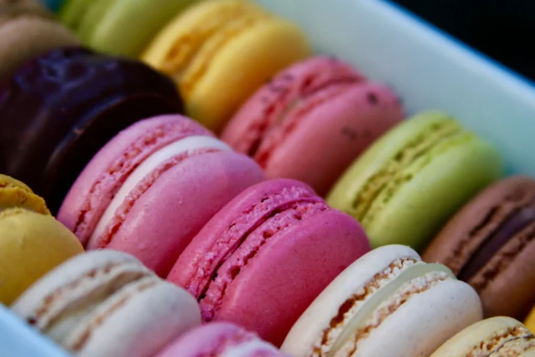 Box of bright macarons