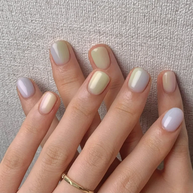Short nails in mixed pastel colors