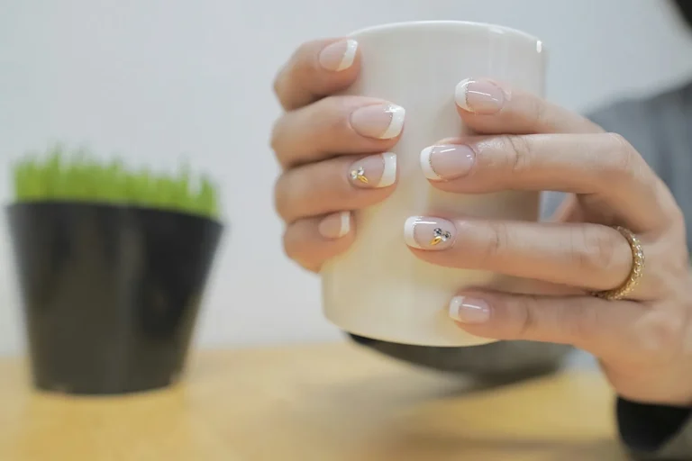 French tips around a white mug