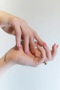 Pink flame tips on a soft nude base