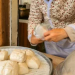 Steamed buns in a bamboo steamer
