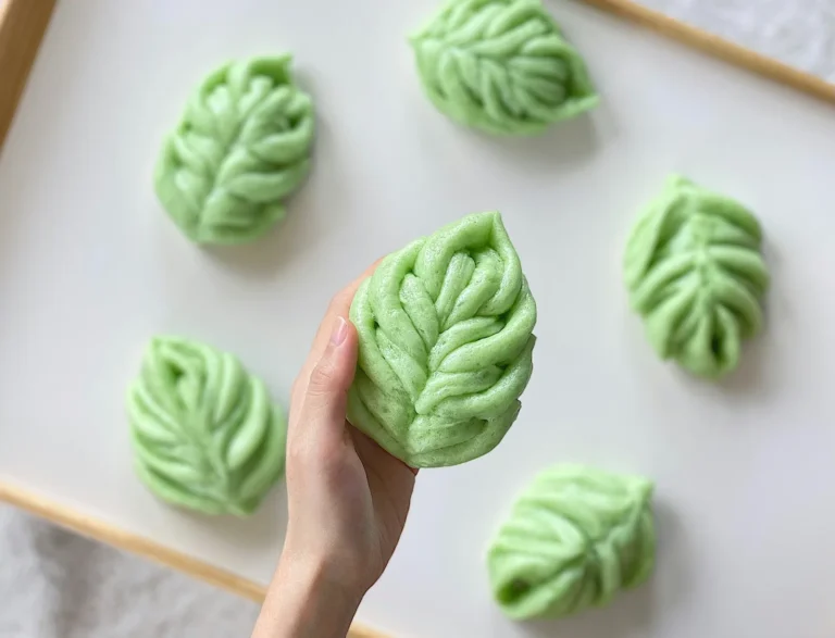 Leaf-shaped green mochi