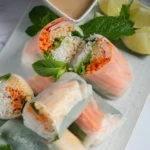Fresh rice paper rolls with mint and lime