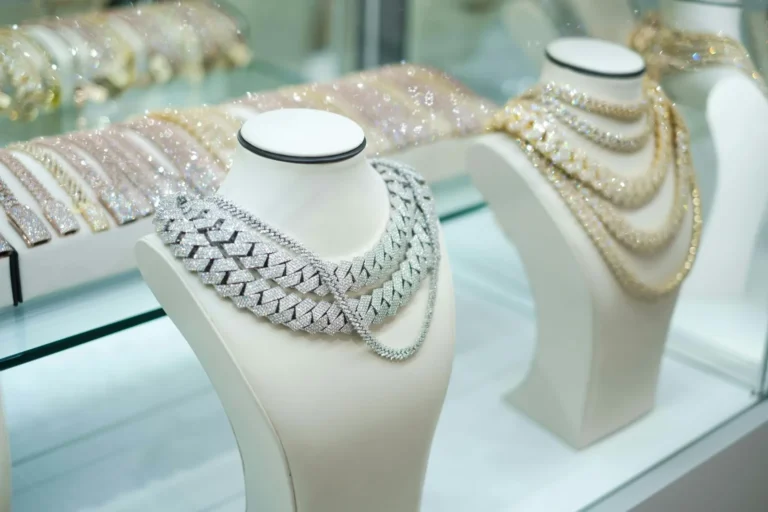 Diamond necklaces on display busts