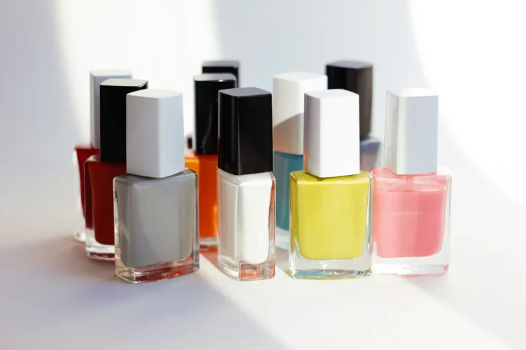 Row of colorful polish bottles