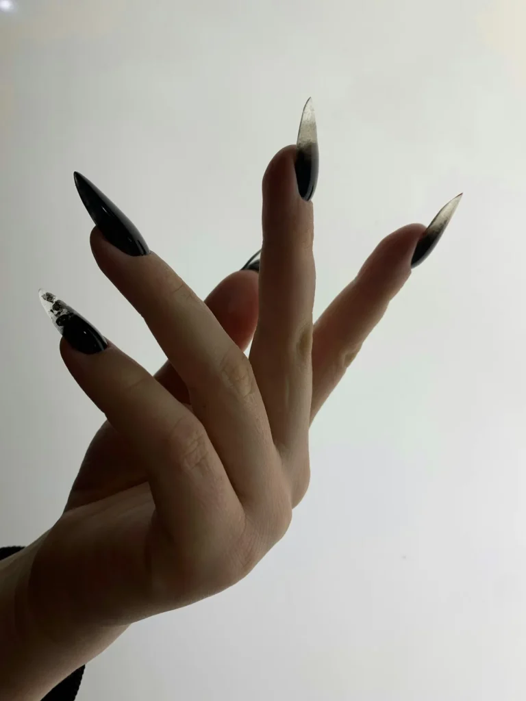 Black and clear stiletto nails