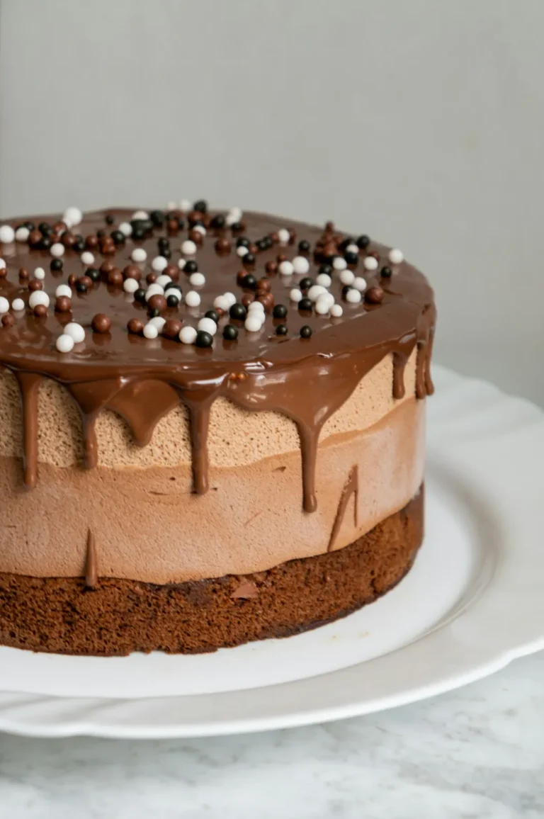 Chocolate drip cake with pearls