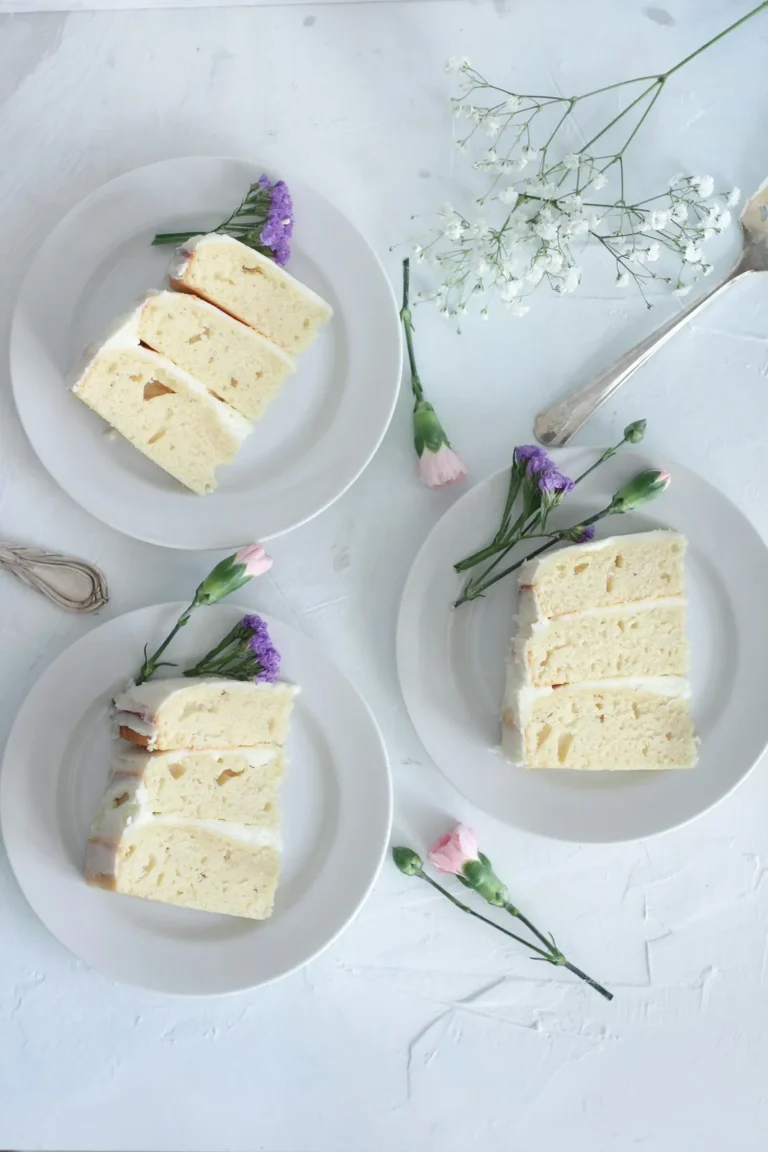 Cake slices for a tasting with flowers