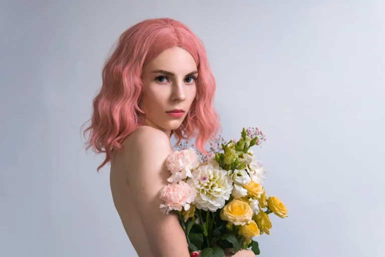 Pink bob with a bunch of flowers