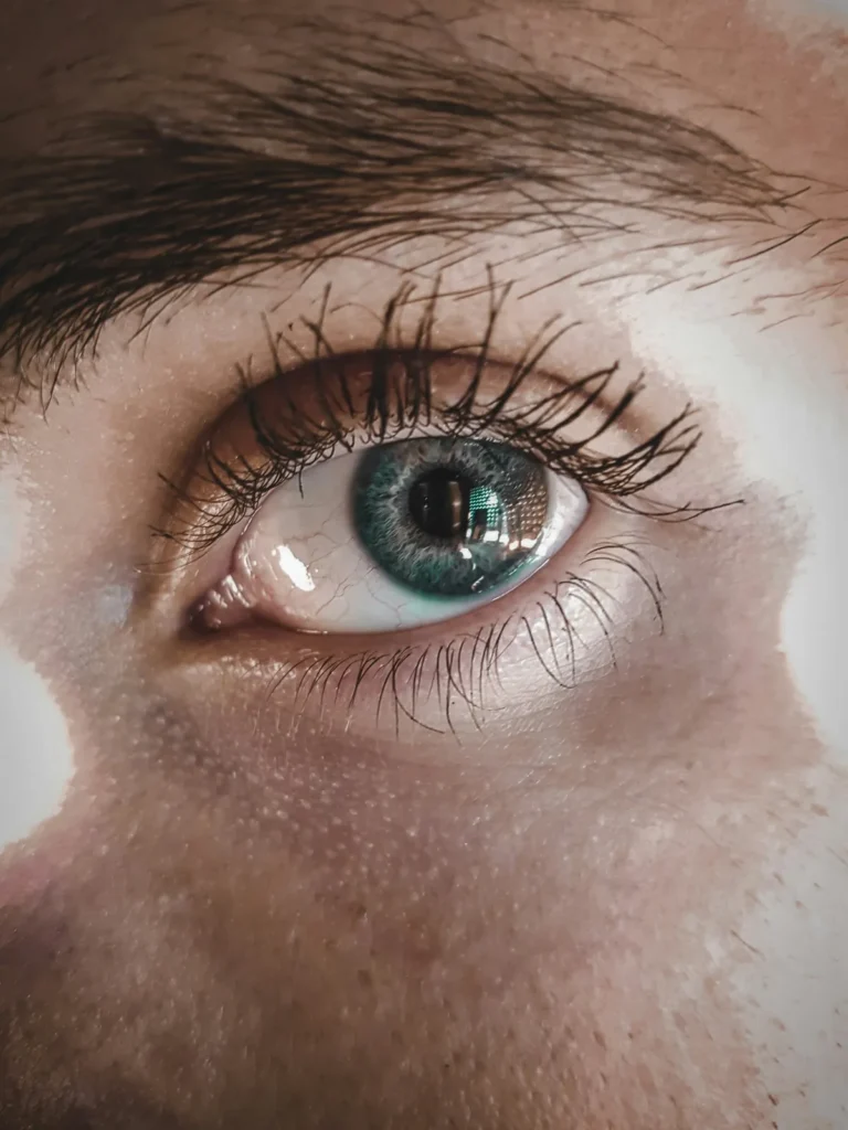 Lifted natural lashes on a green eye