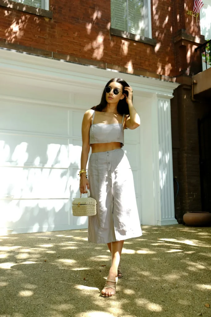 Linen trousers and a straw bag