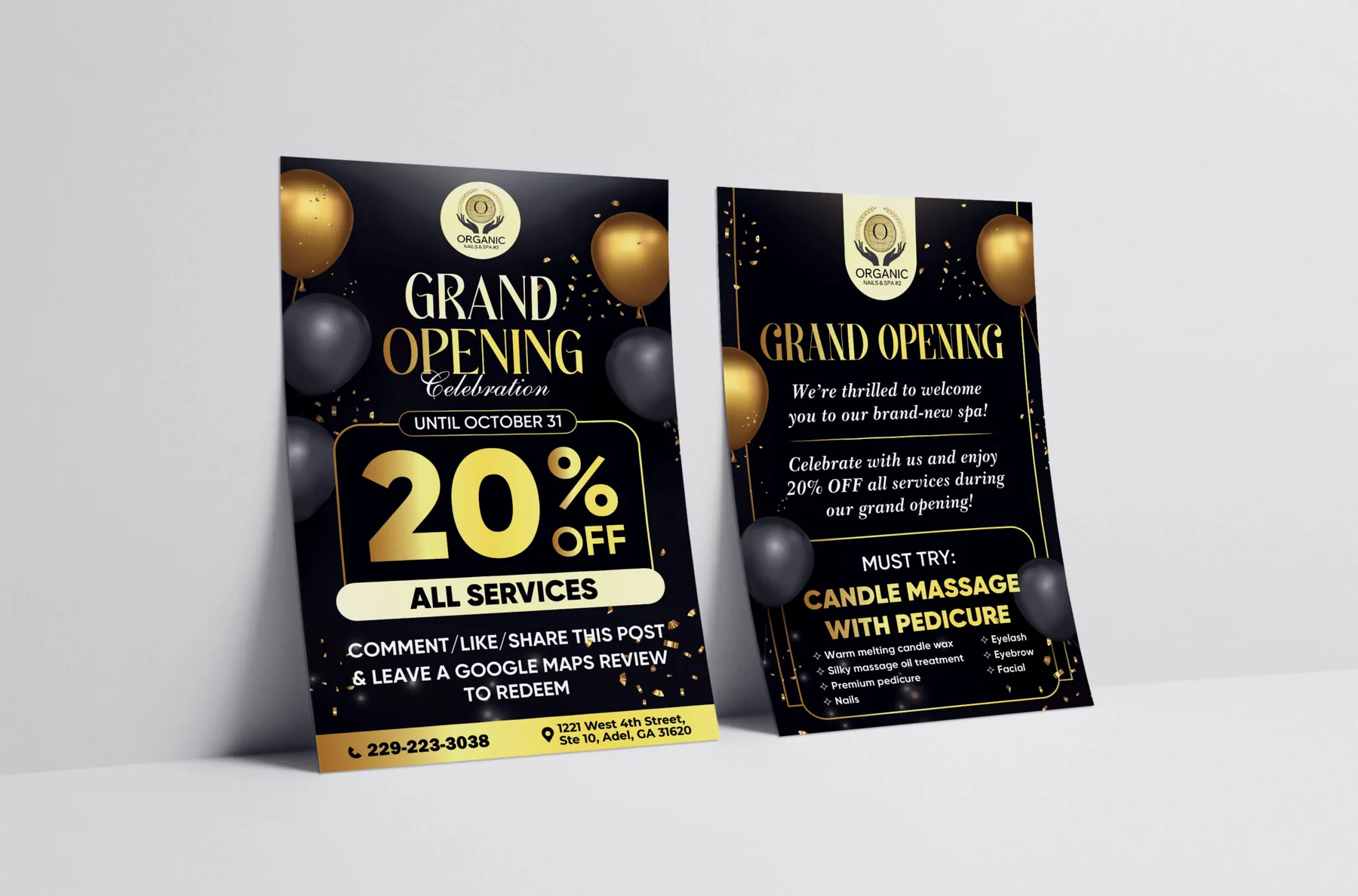 Organic Nails Spa grand opening flyer, 20% off