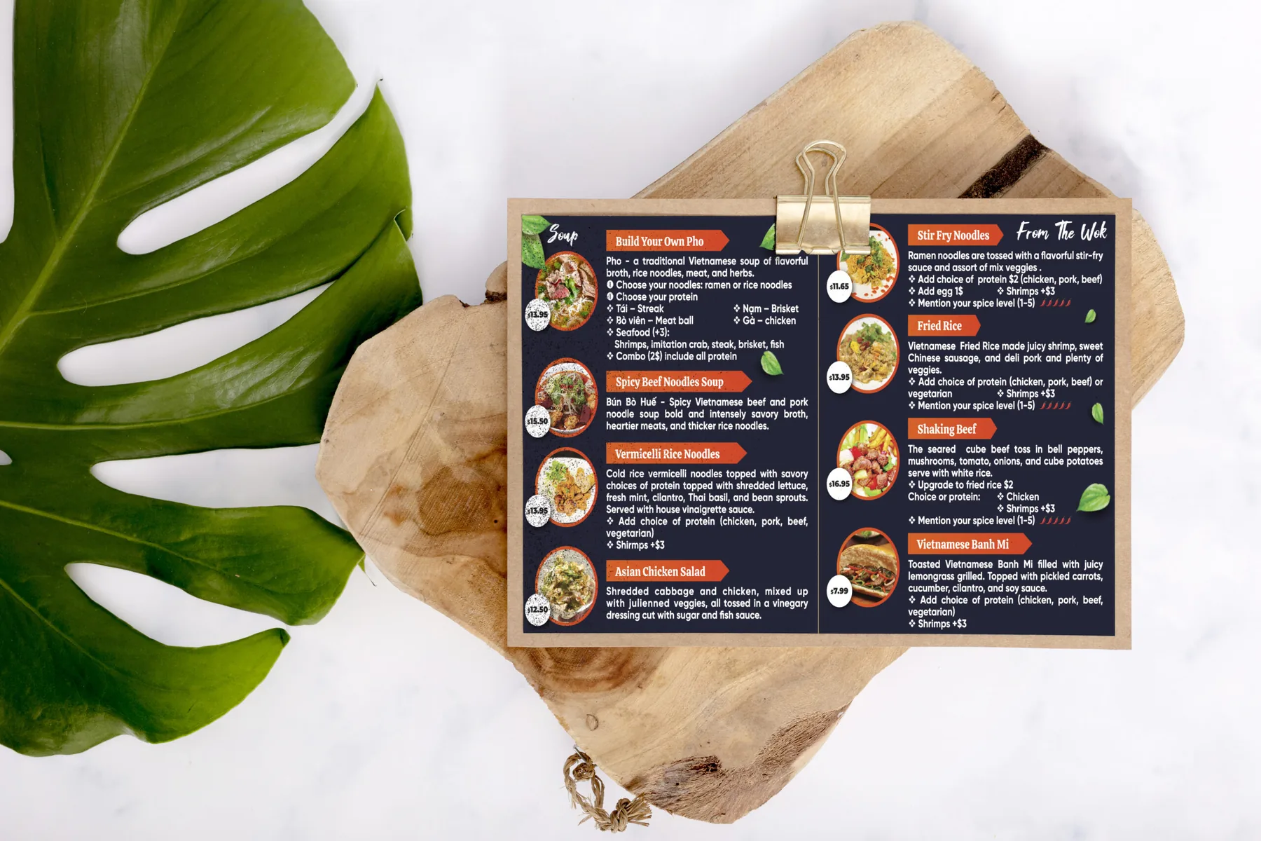 Back of the Whata Pho plastic menu