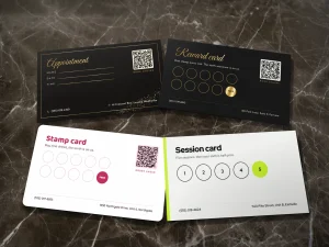 Card backs used as appointment, reward, stamp and session cards