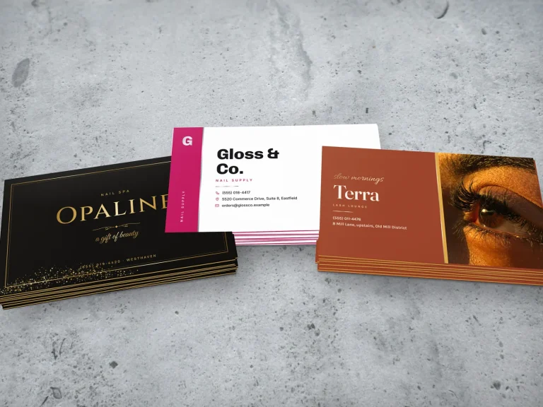 Three stacks of triple-layer cards showing gold, magenta and mustard cores on the edges