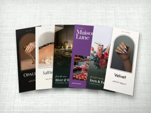 Premium tri-fold brochure covers for nail salons, spas, restaurants and bakeries
