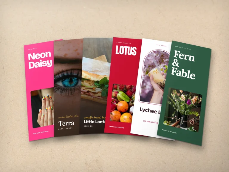 80 lb tri-fold brochure covers for nail, lash, restaurant and market shops