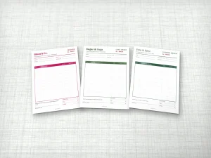 Two-part white and yellow carbonless forms for a nail supply, a bakery and a florist