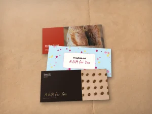 Full-color envelopes for a bakery, a donut shop and a coffee roaster