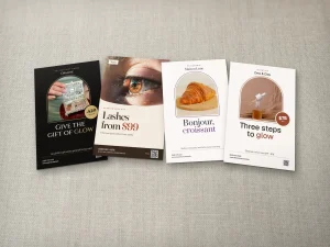 Two-sided card-stock flyers for nail, lash, spa and bakery shops