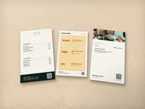 Backs of premium flyers: price list, coupons and opening hours