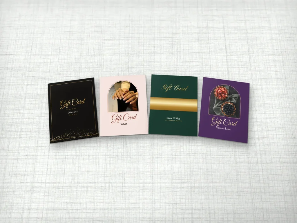Gift card holders for nail salons, spas, restaurants and bakeries